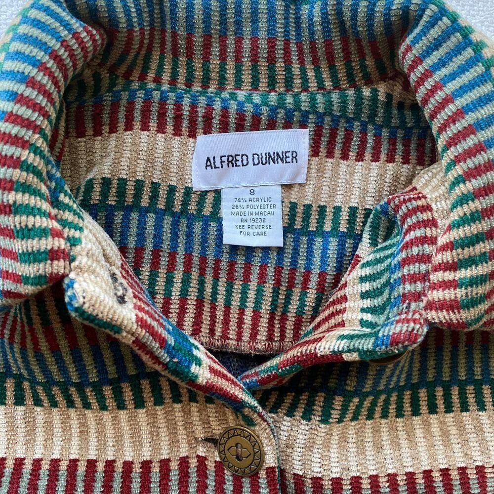 Alfred Dunner Multicolor Stripe Woven Chenille Button Up Light Jacket Retro Vntg - Picture 5 of 7